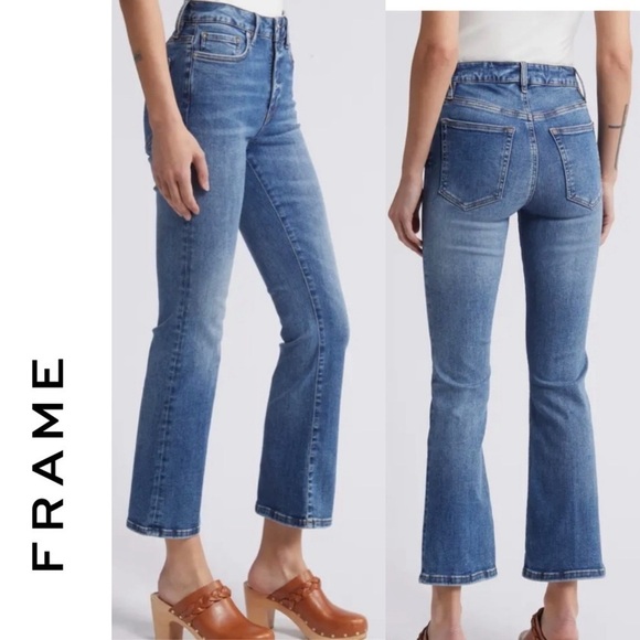 Frame Denim Le Crop Mini Boot Jeans Medium Wash LUPINE - Picture 1 of 10